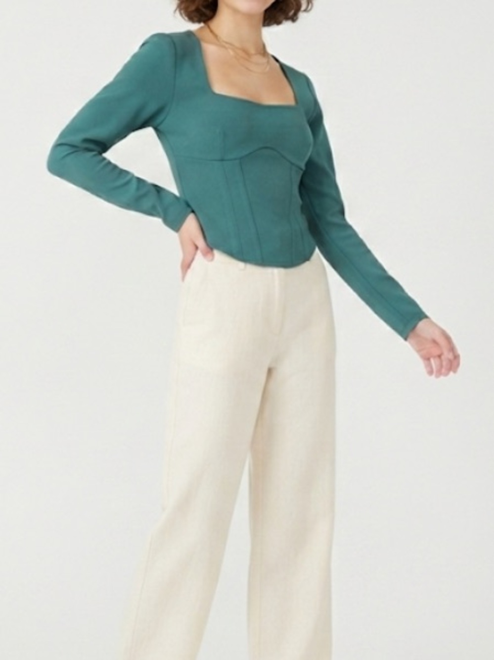 Abercrombie & Fitch Teal Square-Neck Long Sleeved Corset Top Women’s Size Medium